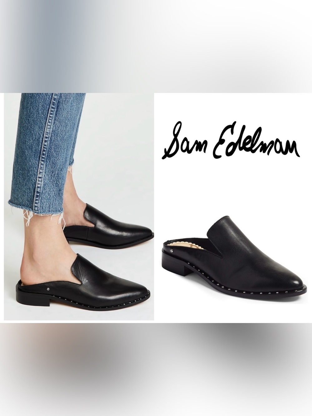 Sam Edelman Lewellyn Black Leather Slip-On Mule Loafers